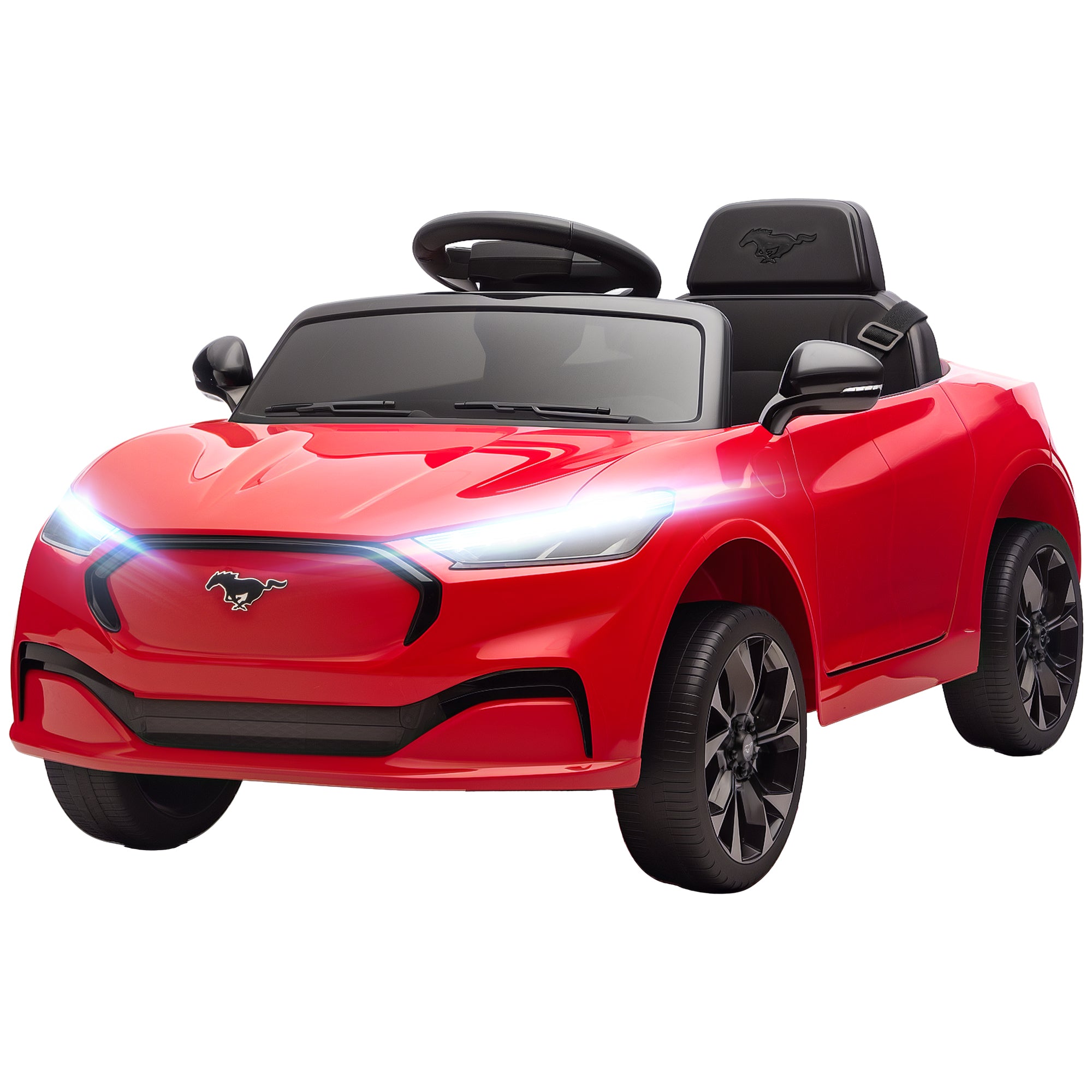 12V Kids Ride On Car, Licensed Mach-E Electric Car with Remote Control, LED Light, Music, Red