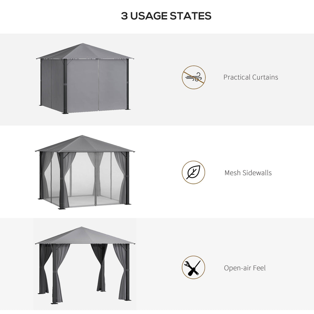 10' x 10' Patio Gazebo, Outdoor Gazebo Canopy Shelter with Netting & Curtains, Vented Roof, for Garden, Lawn, Backyard and Deck, Black
