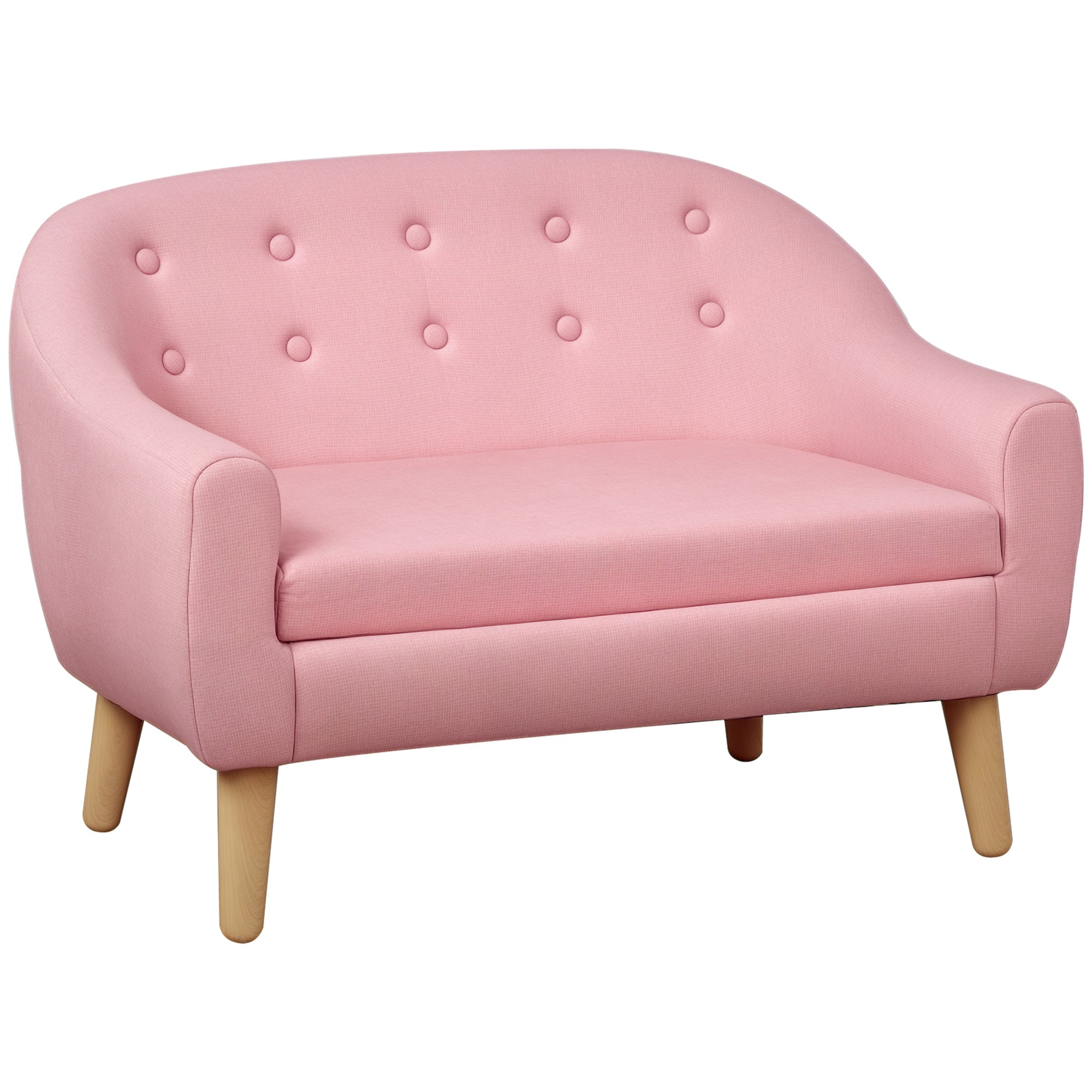 2-Seat Kids Sofa, Toddler Sofa Couch, Linen-Like Fabric & Wood Frame Sofa Chair for Ages 3-7, 11" High Seat, Pink
