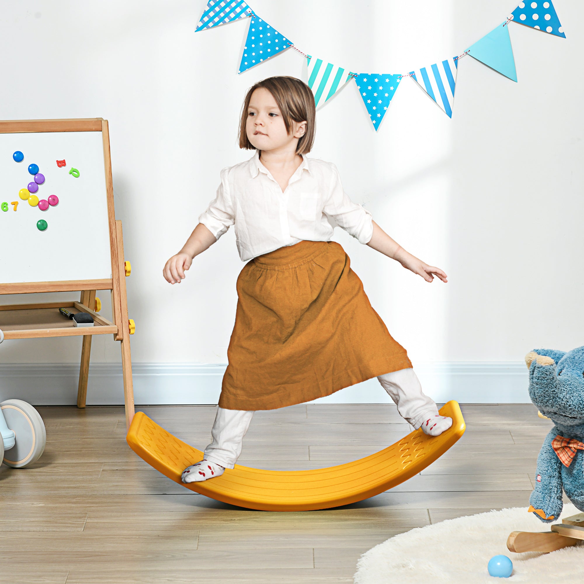 32.3" Balance Board, Wobble Board for Kids & Toddlers, Montessori Waldorf Toy for Ages 3-6 Years Old, Orange