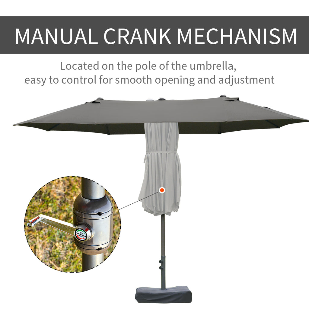 Patio Umbrella 15' Steel Rectangular Outdoor Double Sided Market with base, UV Sun Protection & Easy Crank for Deck Pool Patio Dark Gray