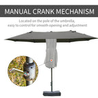 Patio Umbrella 15' Steel Rectangular Outdoor Double Sided Market with base, UV Sun Protection & Easy Crank for Deck Pool Patio Dark Gray