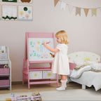 Art Easel for Kids, Double-Sided Whiteboard & Chalkboard with Paper Roll, Storage Baskets for Toddlers Ages 3-8, Pink