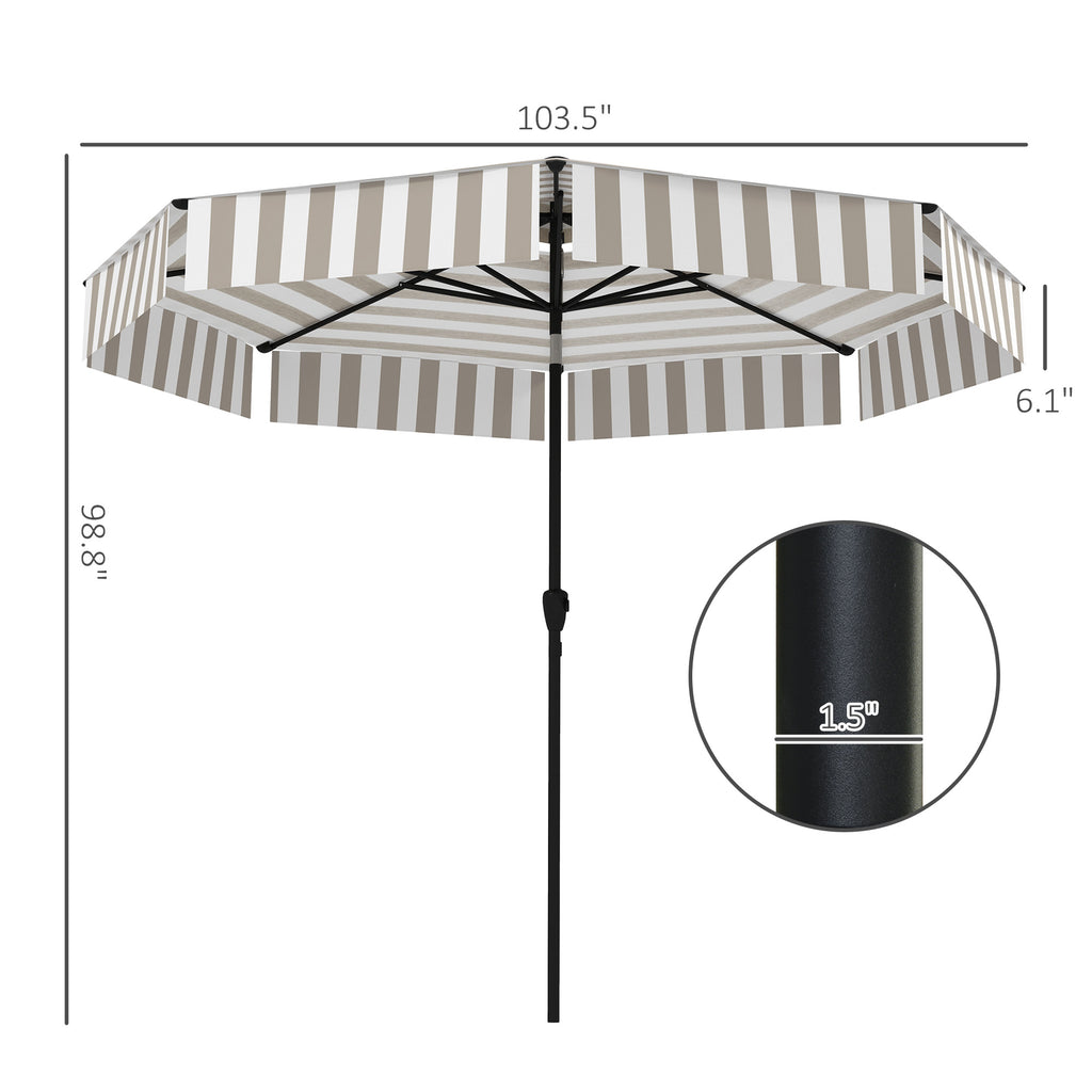 8.6FT Patio Umbrella, UPF 30+ Outdoor Market Umbrella, 2-Tier Vented Patio Table Umbrella with Crank 8 Ribs, Tiltable Porch Umbrella for Garden Deck Poolside, Light Gray