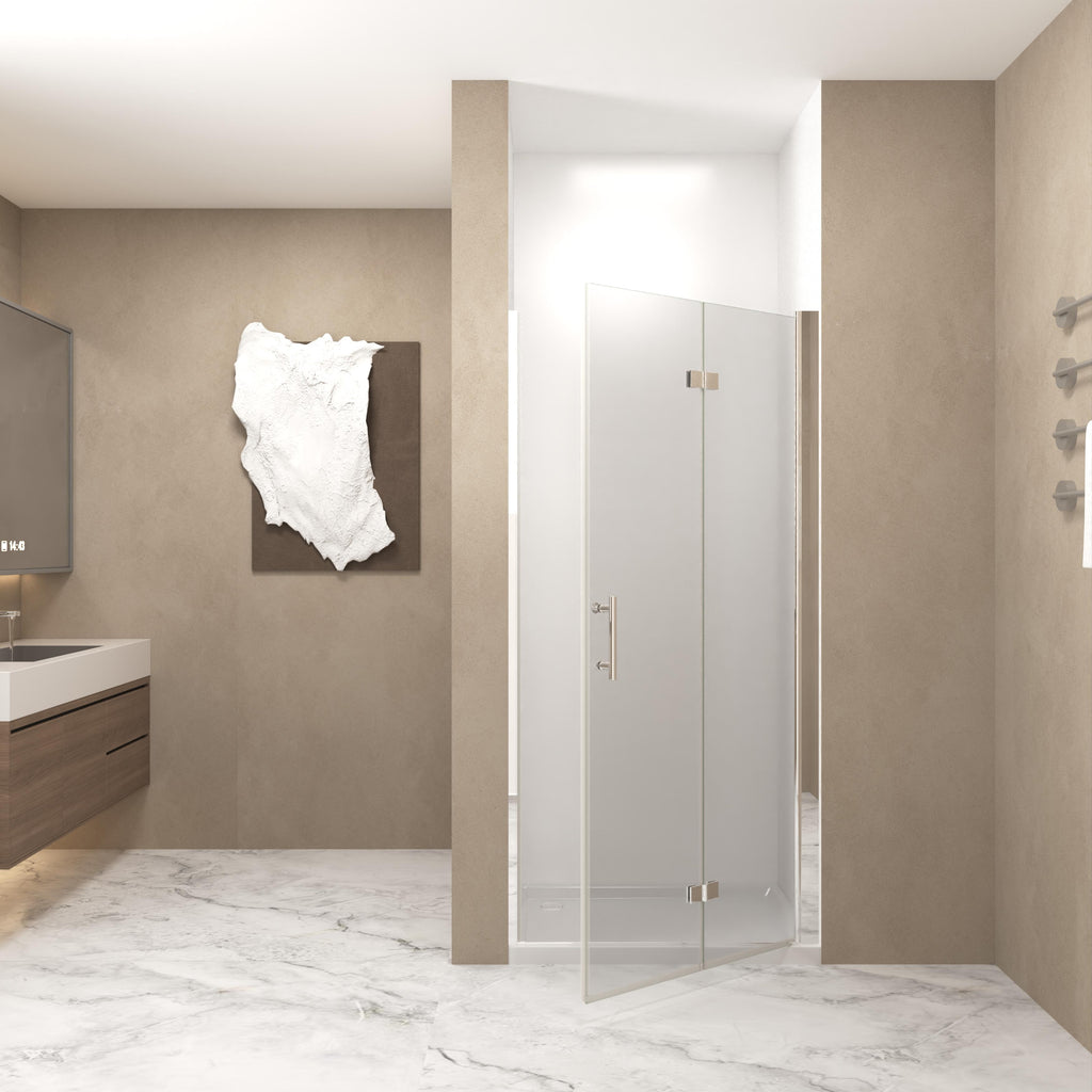 30" Bi-Fold Shower Door with Explosion-Proof Film and Tempered Glass, Bathroom Door with Stainless Steel Handle, 30" L x 0.5" W x 72" H, Chrome
