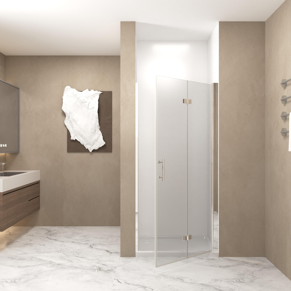 30" Bi-Fold Shower Door with Explosion-Proof Film and Tempered Glass, Bathroom Door with Stainless Steel Handle, 30" L x 0.5" W x 72" H, Chrome