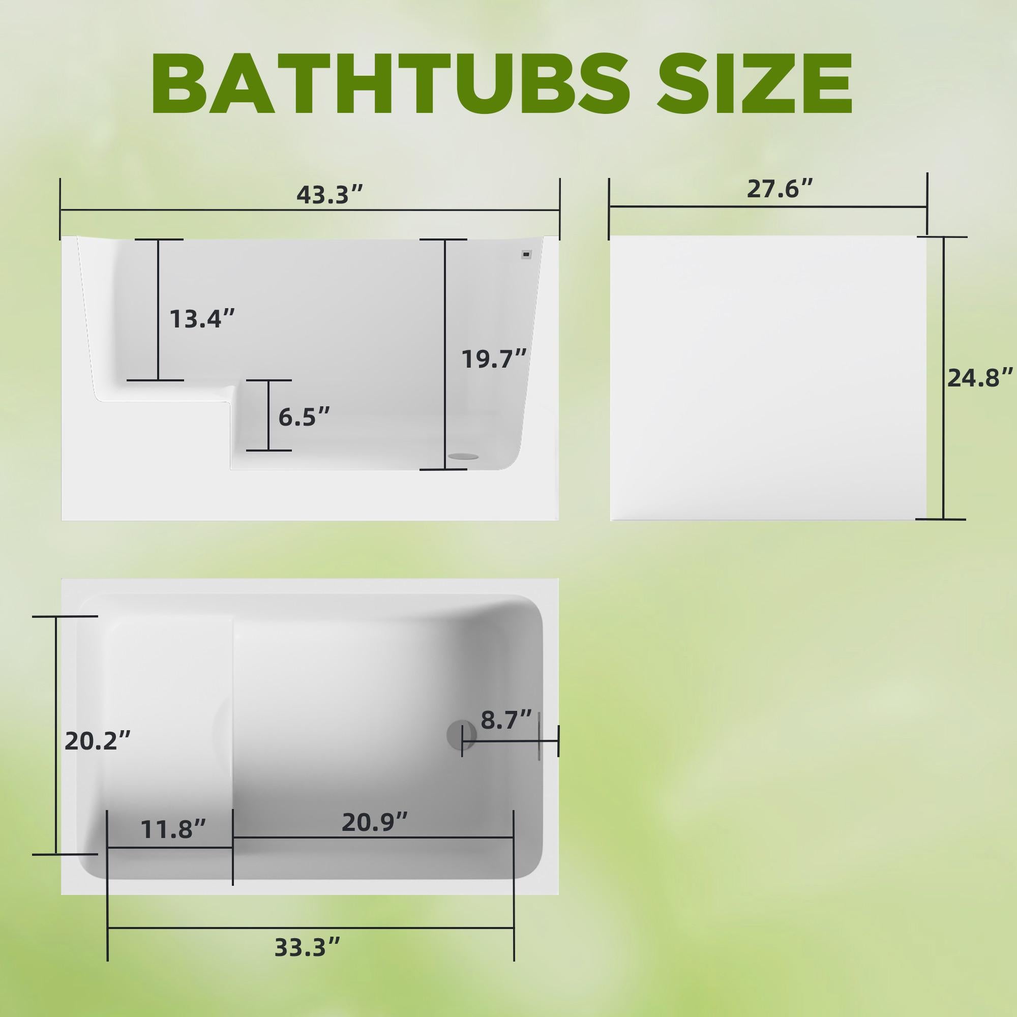 43" Acrylic Freestanding Bathtub with Built-In Seat and Ergonomic Sloping Backrest, Tub for Bathroom, 43.3" L x 27.6" W x 24.8" H, Gloss White