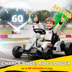 24V Electric Go Kart with Dual 150W Motors, Adjustable Seat & 11.2MPH High Speed, Slow Start, 5-Point Harness, White