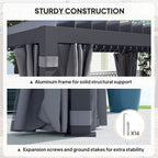 10' x 13' Outdoor Retractable Pergola w/ Sun Shade Louvered Top, Pergola w/ Canopy, Curtains, Netting, Dark Gray