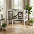 Wood Rabbit Hutch, Elevated Guinea Pig Cage with Run, Coffee