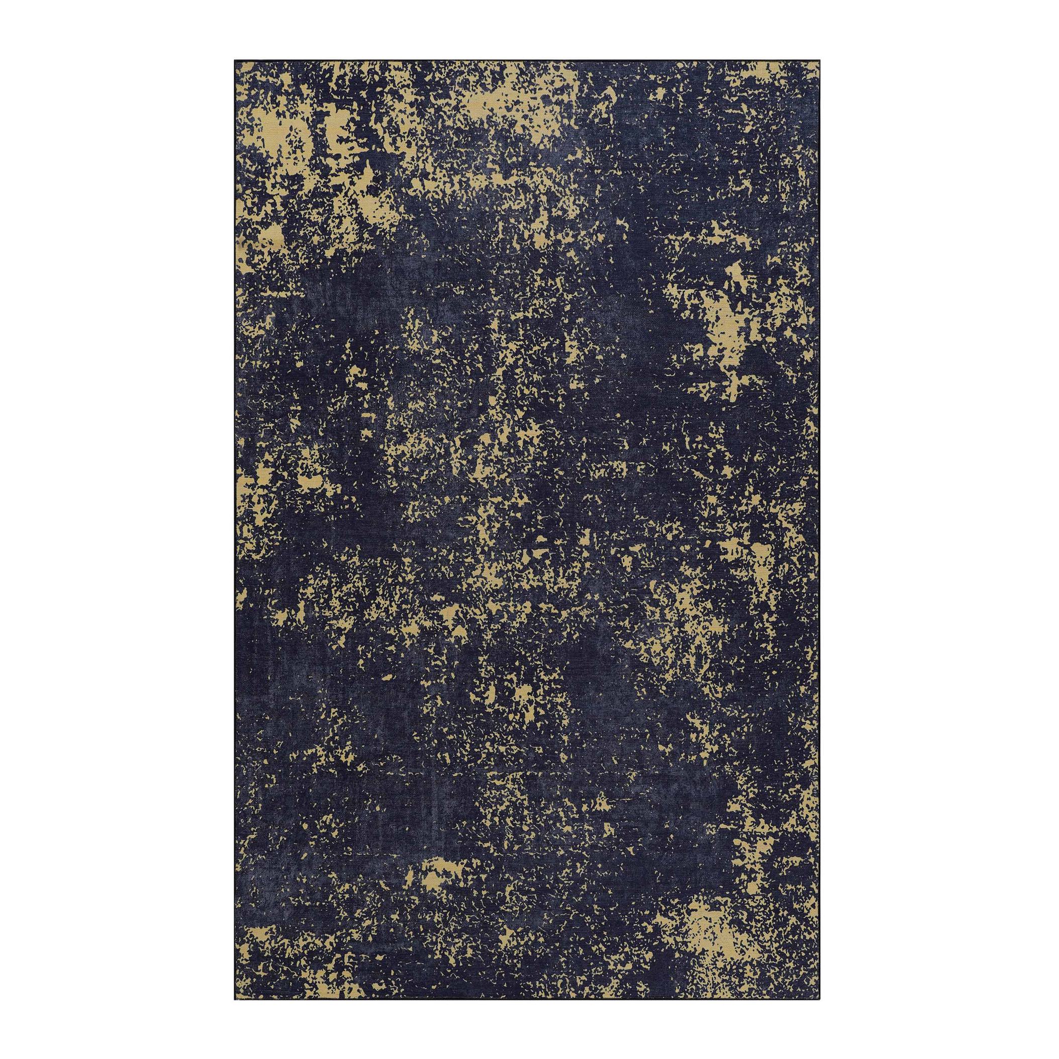 9x12 Non-Slip Machine Washable Area Rug with Low-Pile, Non-Shedding Kid and Pet Friendly Carpet, 108" L x 144" W x 0.15" H, Black+Gold