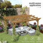 10' x 12' Wood Pergola, Outdoor Gazebo Grape Trellis with Arched Roof for Climbing Plant Support, Dark Brown