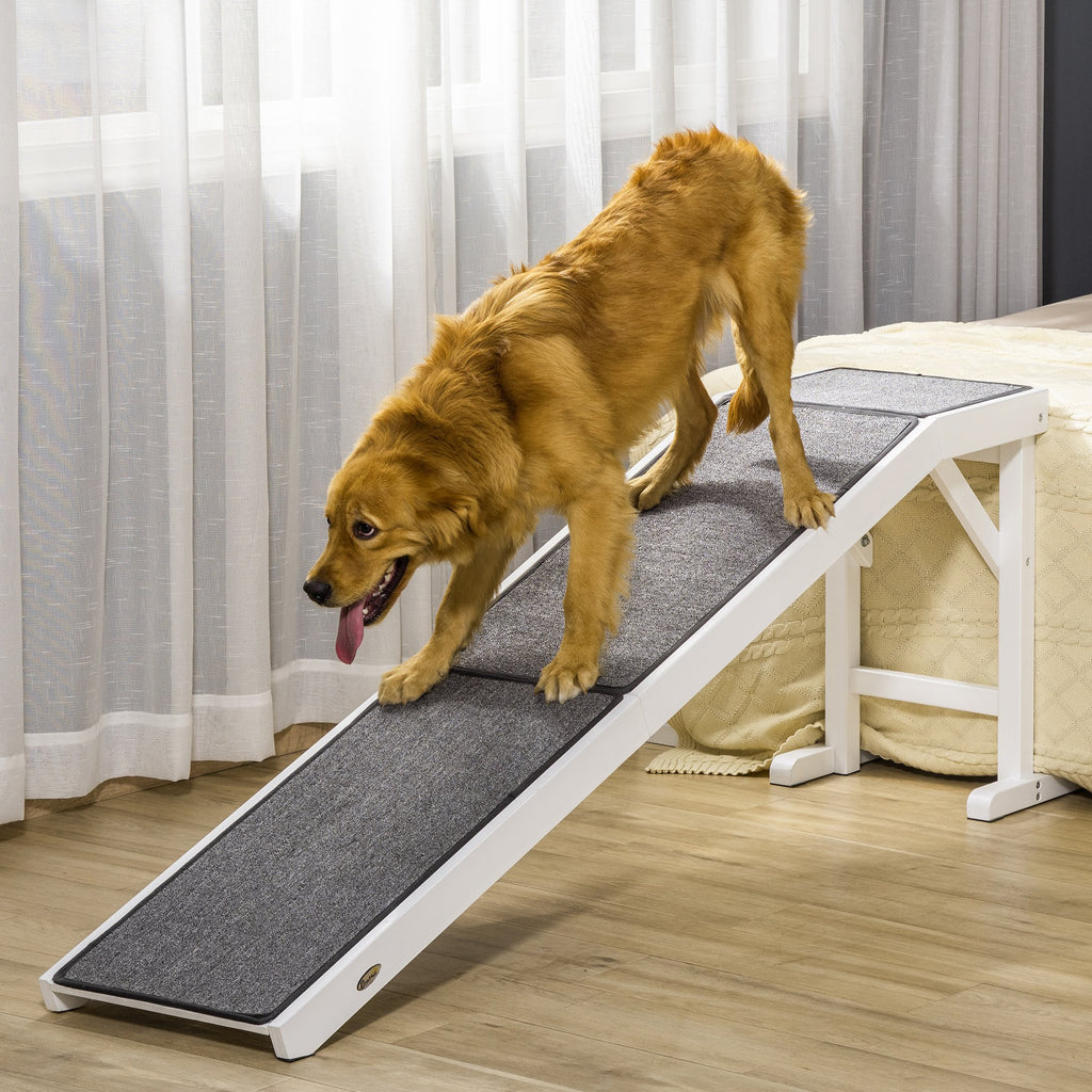 Dog Ramp Foldable with Non-slip Carpet Top Platform, Gray, White