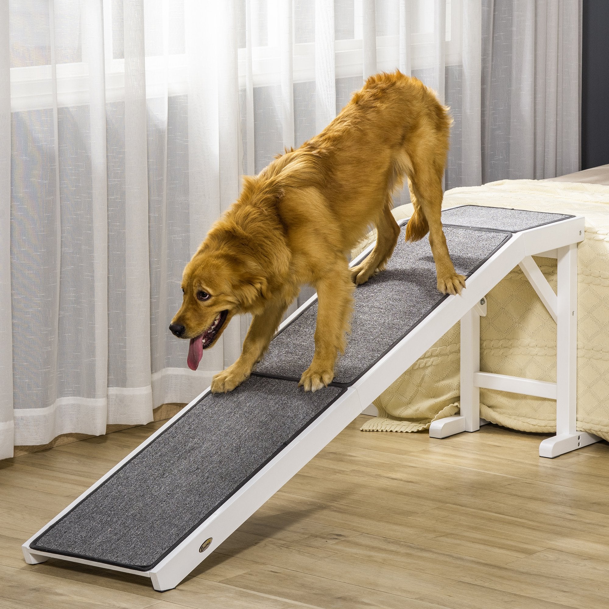 Dog Ramp Foldable with Non-slip Carpet Top Platform, Gray, White