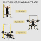 Squat Rack with Pull Up Bar and Barbell Bar Adjustable Bench Press Multi-Function Weight Lifting Half Rack, Yellow