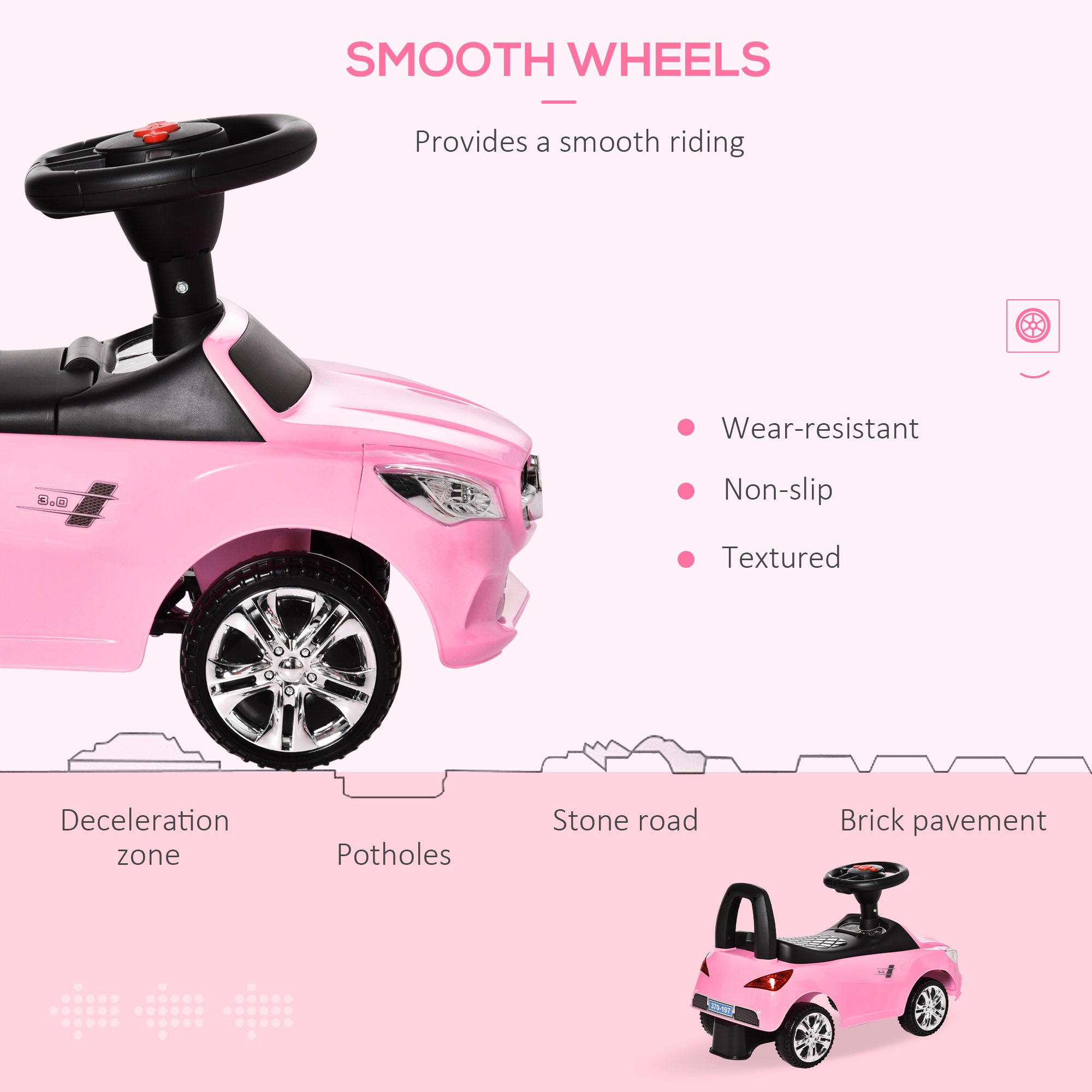 Kids Ride On Push Car, Foot-to-Floor Walking Sliding Toy Car for Toddler with Working Horn, Music, Headlights and Storage, Pink
