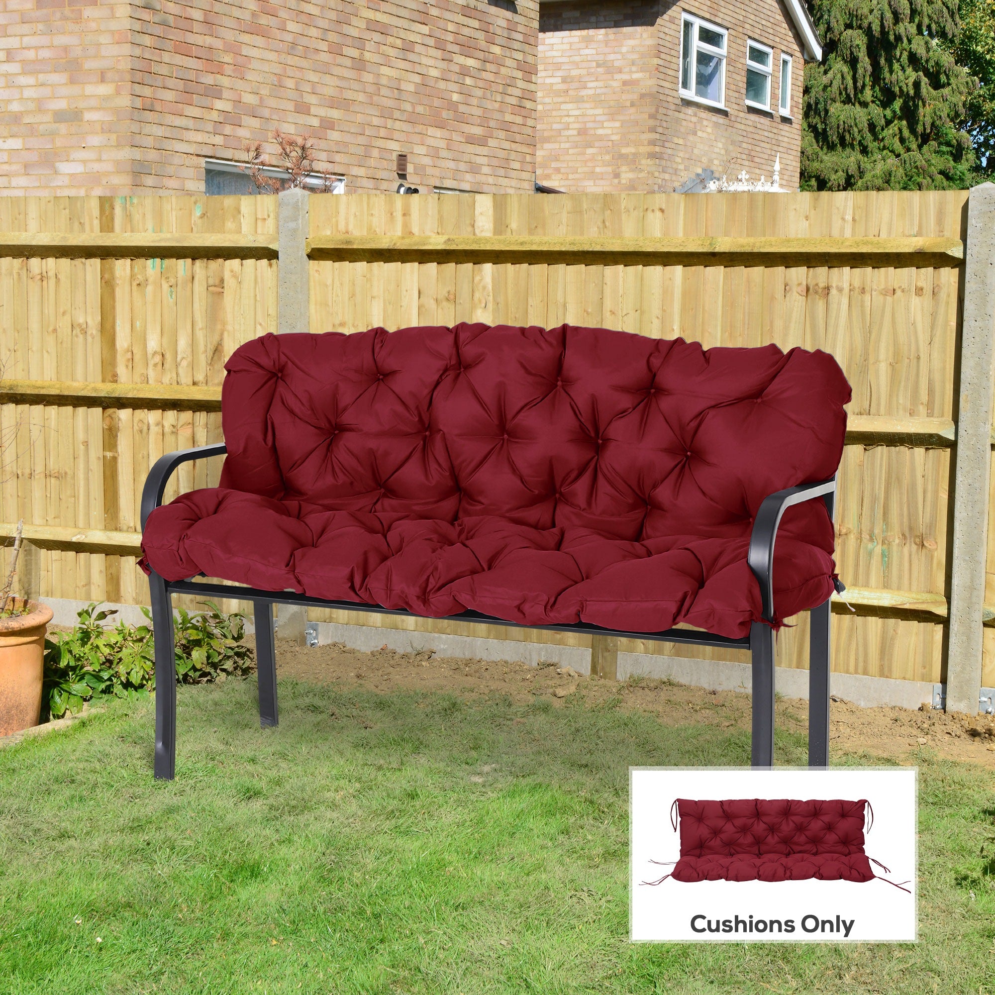 59" x 38" Tufted Bench Cushion for Outdoor Furniture, 3-Seater Replacement for Swing Chair, Patio Sofa/Couch, Wine Red