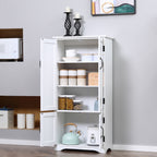 Accent Floor Storage Cabinet Kitchen Pantry with Adjustable Shelves and 2 Lower Doors, White