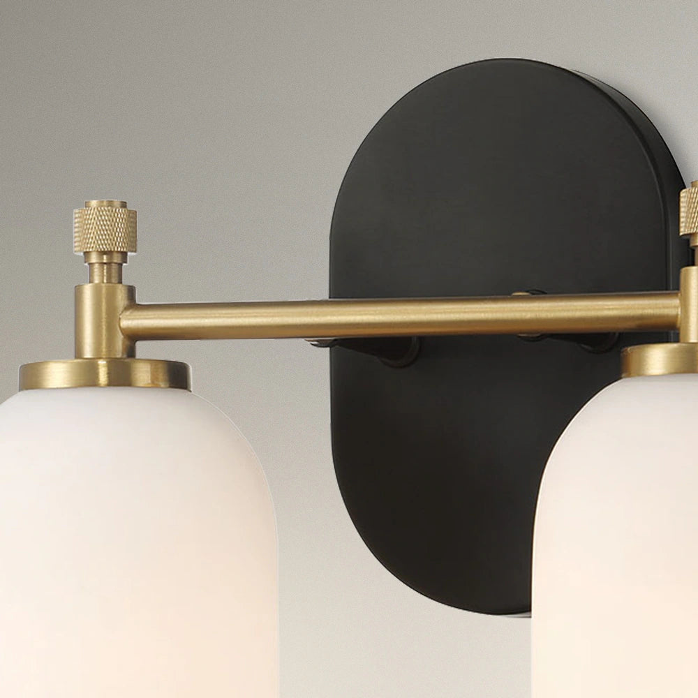 Vortex Two Lights Vanity Wall Sconce with White Frosted Glass, Traditional Style for Over Bathroom Mirror, 10.5" L x 5.5" W x 10" H, Gold+White