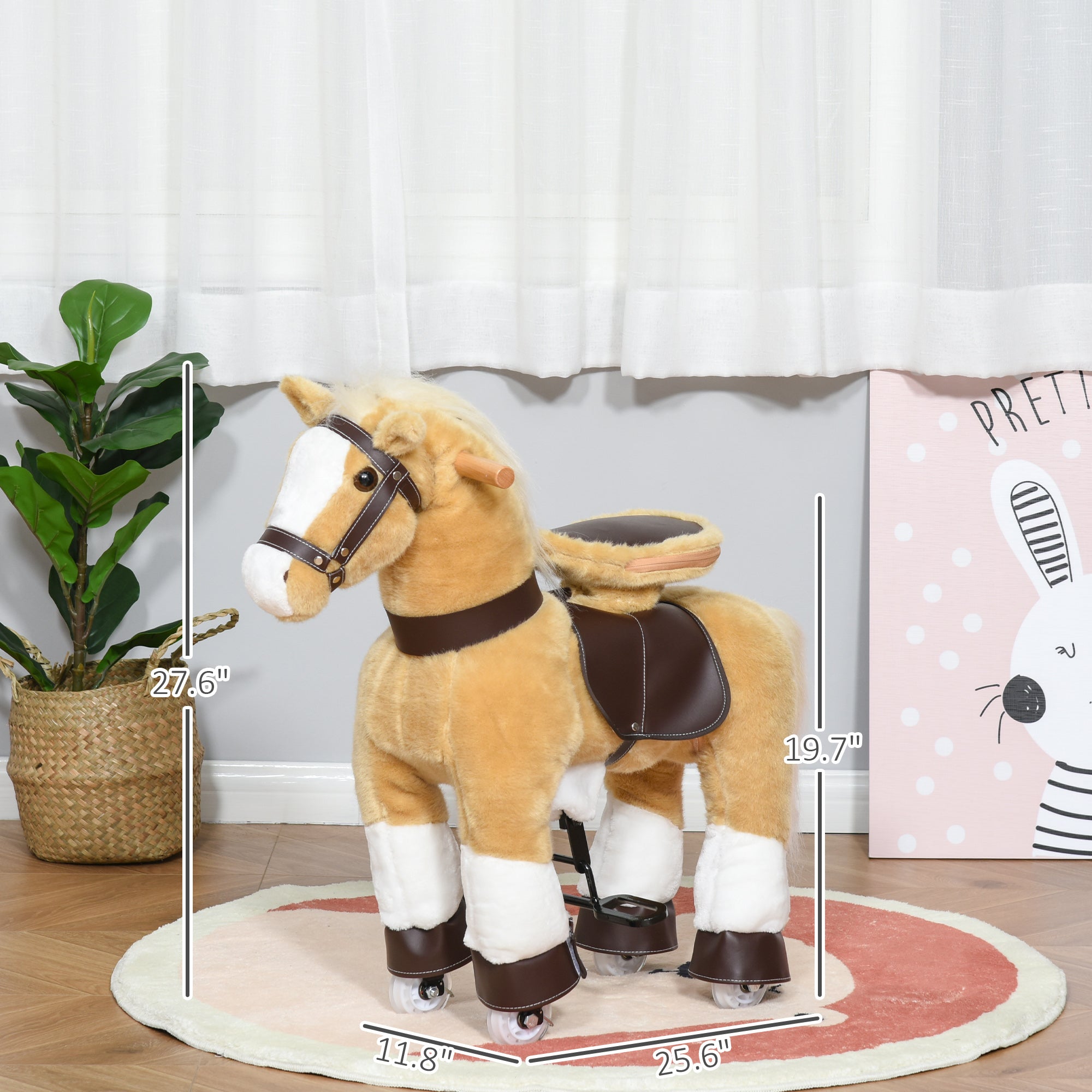 Ride on Horse, Plush Walking Horse Toy, Kids Riding Chair with Wheels for Kids 3-9 Years, Light Brown