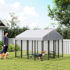 Outdoor Dog Kennel with Roof, 8' x 8' x 6' Heavy Duty Welded Wire Dog Playpen Enclosure with Escape-proof Lock