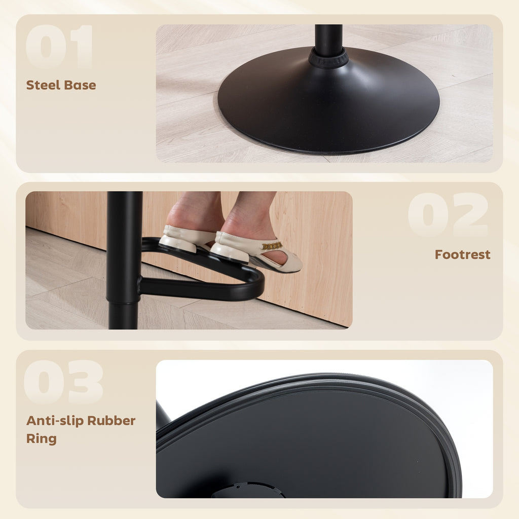 Modern Upholstered Adjustable Barstools with Swivel Seat, Linen Touch Fabric, Steel Frame, Footrest, ‎Beige
