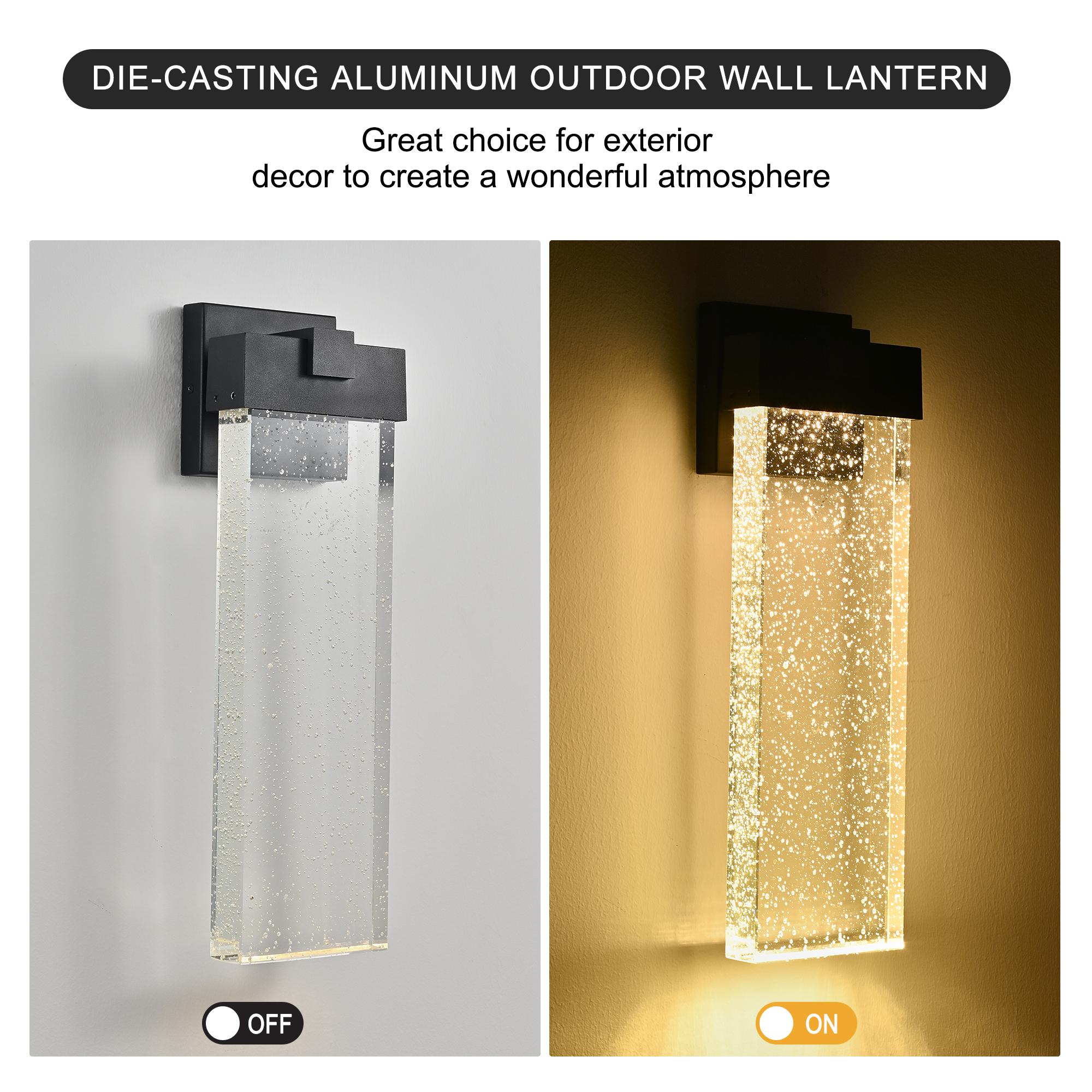 Modern Outdoor Wall Light Fixture with Bubble Crystal, Weatherproof LED Wall Sconce, Up and Down Lighting, 4" L x 5.5" W x 18" H, Black