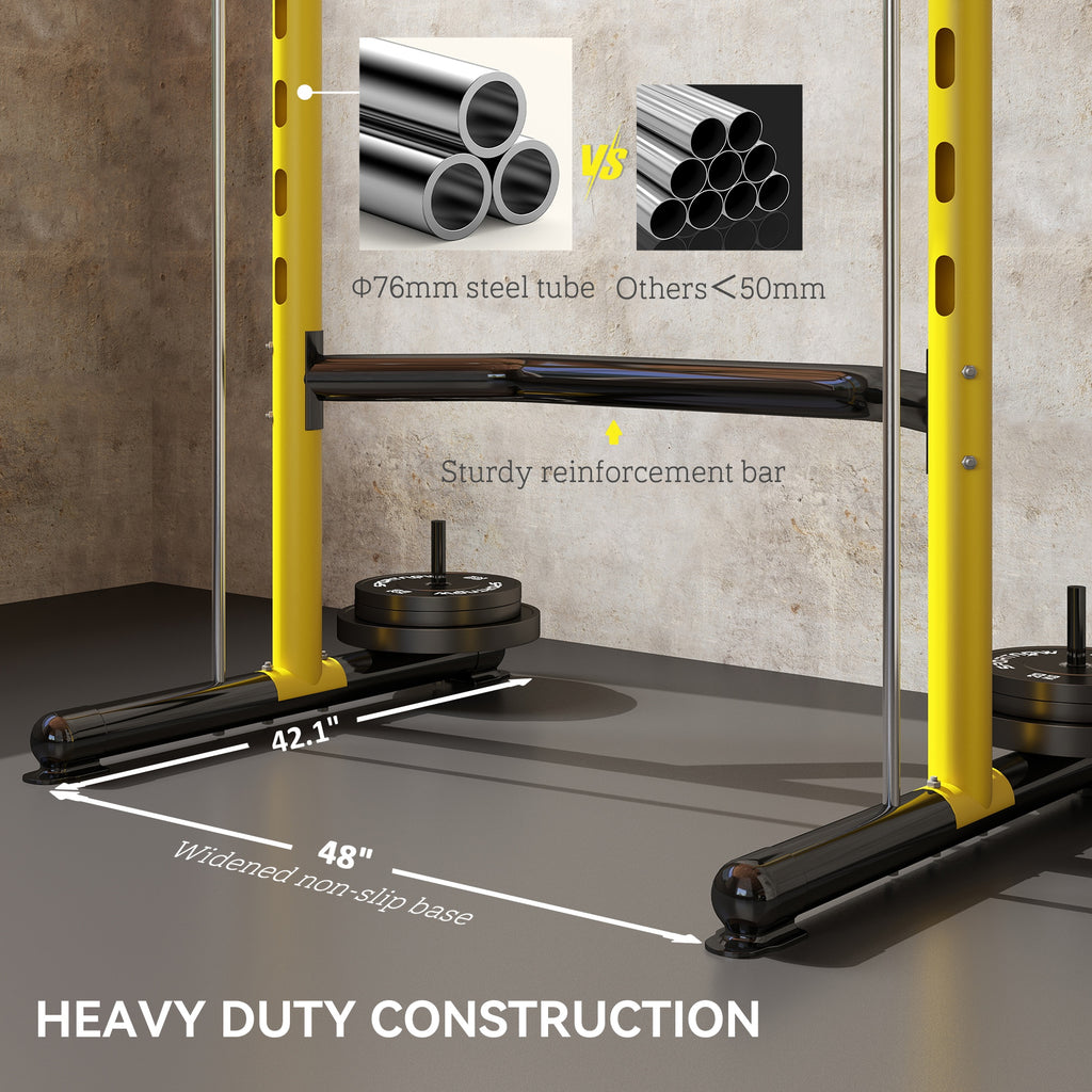 Squat Rack with Pull Up Bar and Barbell Bar Adjustable Bench Press Multi-Function Weight Lifting Half Rack, Yellow