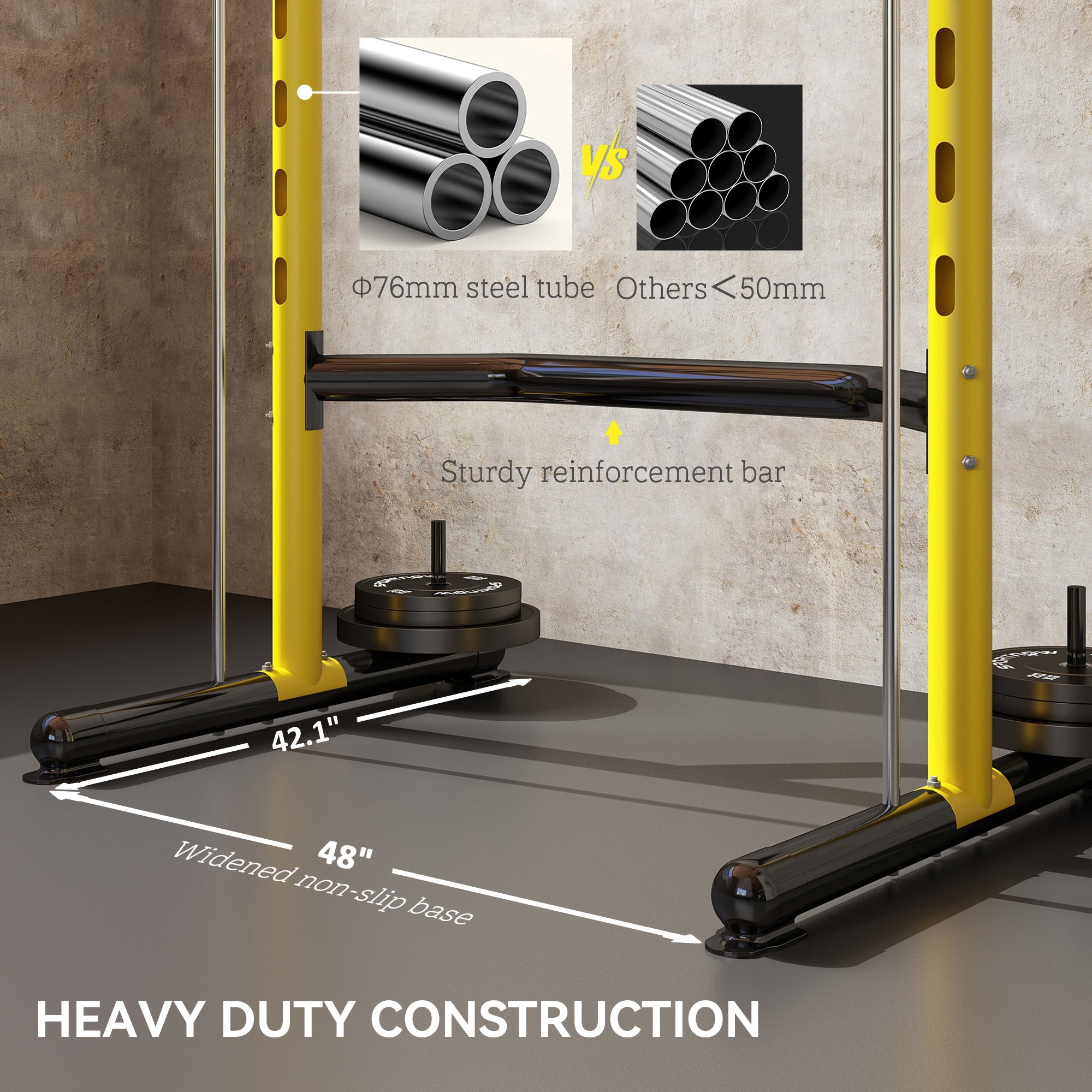 Squat Rack with Pull Up Bar and Barbell Bar Adjustable Bench Press Multi-Function Weight Lifting Half Rack, Yellow