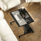 Adjustable Standing Desk with Power Outlets, Stand Up Desk with Tiltable Tabletop, Wheels, Shelf, for Home Office, Black