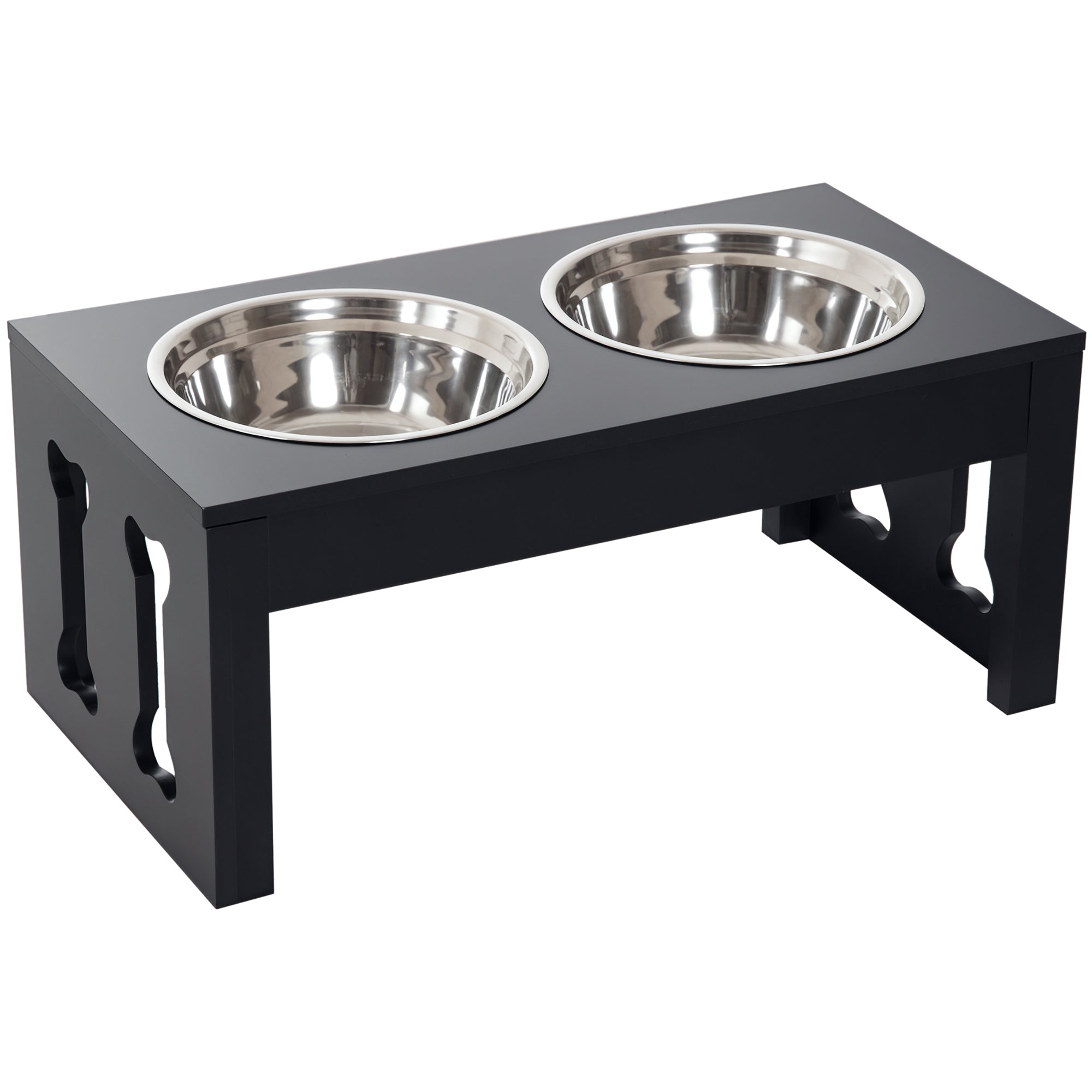 23" Modern Decorative Raised Dog Bowls, Wooden Heavy Duty Pet Food and Water Bowl, Elevated Feeding Station, Black