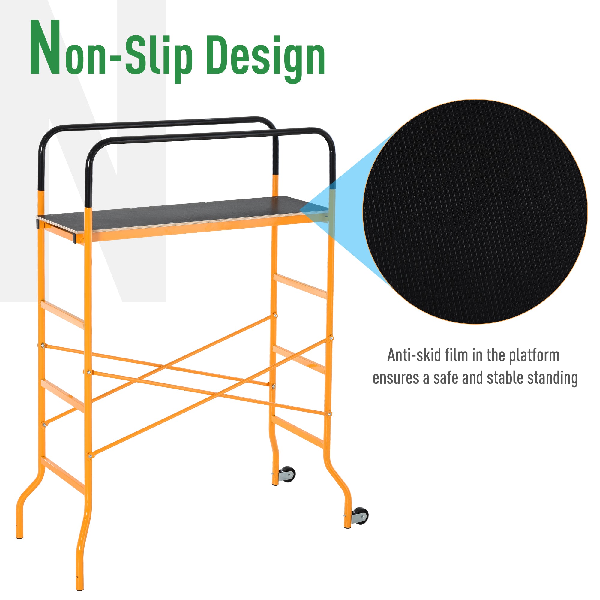 4-Step Steel 4.6 x 2 x 6 ft. Scaffold 2 Wheels Free Moving for Indoor & Outdoor Decoration Anti-Skid, 440 Pound Capacity