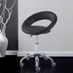Crescent Rolling Salon Stool with Adjustable Height, Breathable Open Back, Foam Cushion Seat, and 5 Caster Wheels, Black