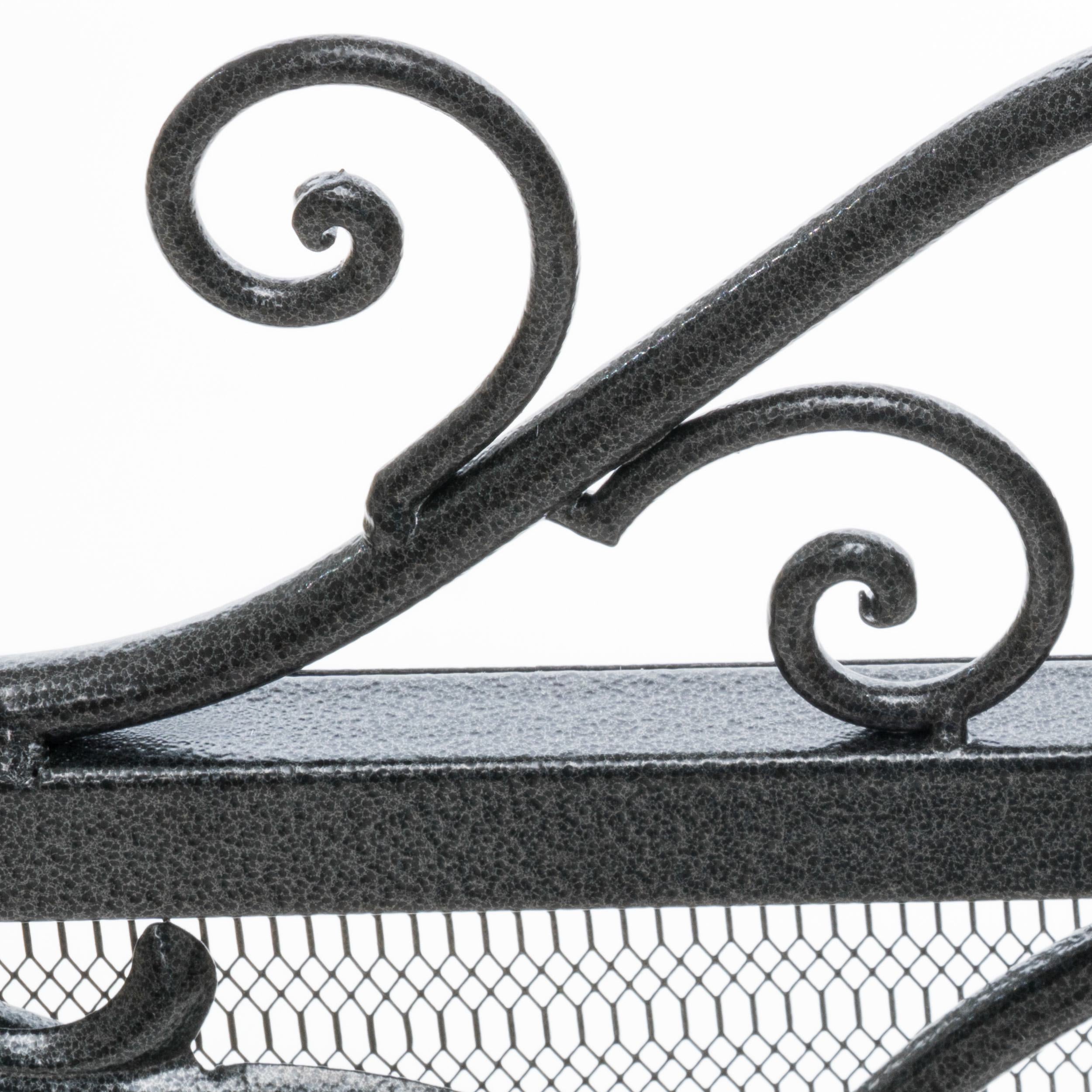 Traditional Fireplace Screen with Victorian Inspired Design, Wrought Iron with Ornate Detailing, 44.5" L x 9.75" W x 35" H, Black+Silver