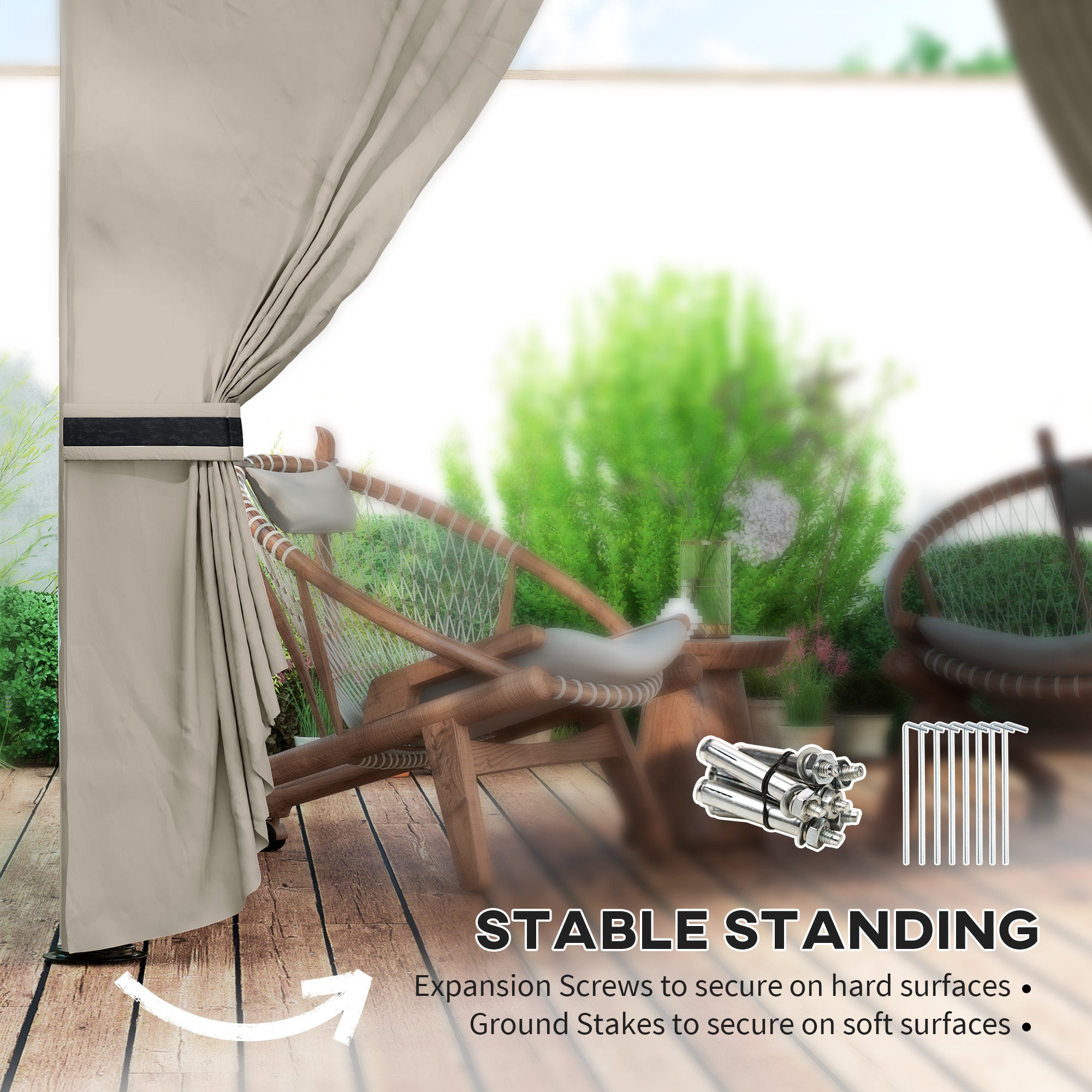 11' x 11' Outdoor Gazebo, Double Roof Patio Gazebo with Curtains, Church Windows, Galvanized Steel Frame, Light Gray