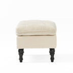 28" Pillow Top Ottoman with Button Tufted Upholstery, Turned Birch Legs, Extra Seating or Footrest, 28.5"x18"x17.75", Cream
