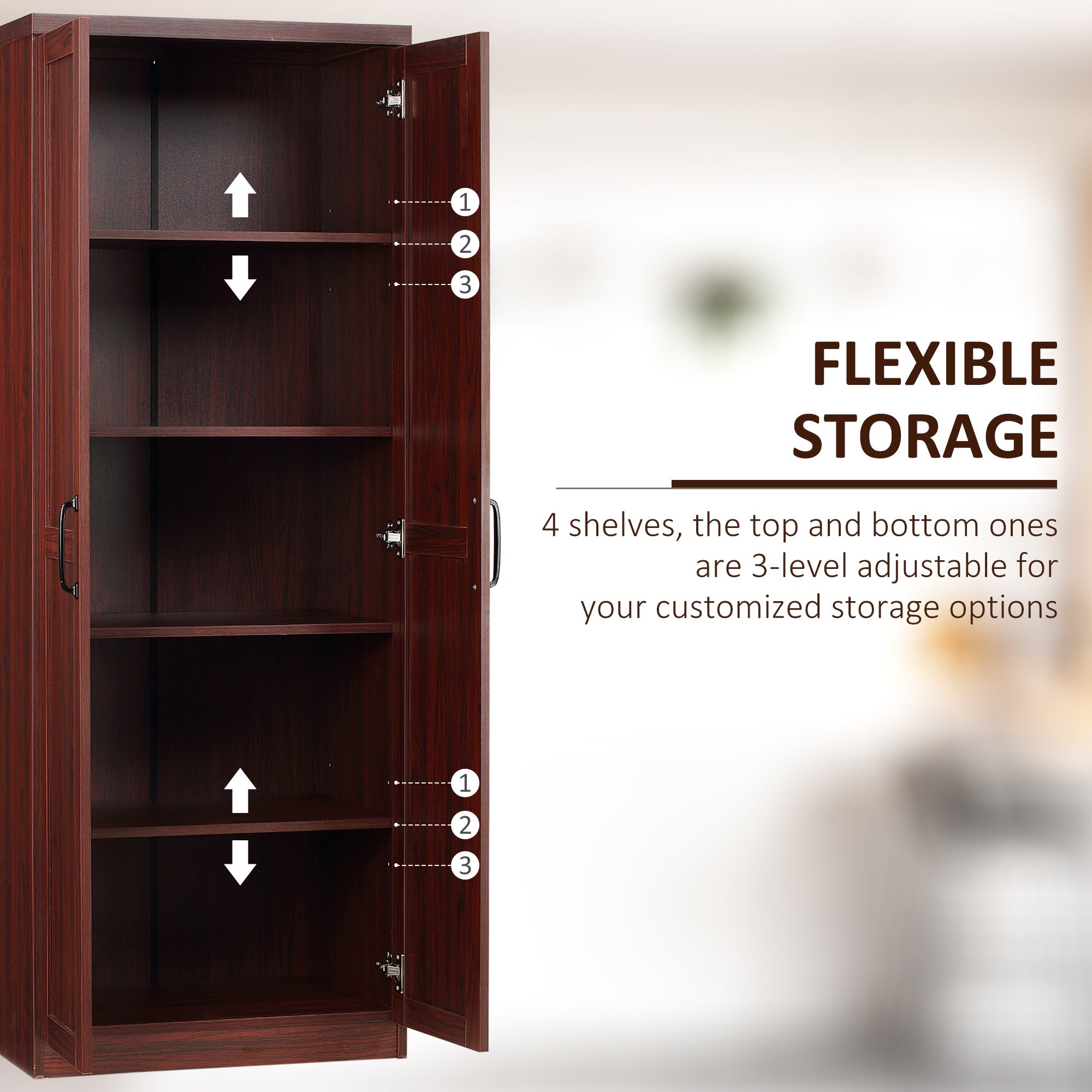63" 2-Door Kitchen Pantry, Freestanding Storage Cabinet with 5-tier Shelving and 2 Adjustable Shelves for Dining Room, Espresso