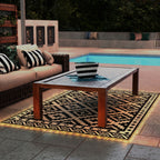 Outdoor Rug Carpet Reversible Plastic Straw Rug with LED Lights Black and White 10' x 8' for Patio