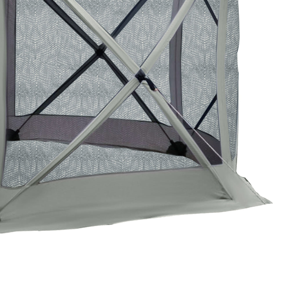 6-Sided Hexagon Pop Up Party Tent Gazebo with Mesh Netting Walls & Shaded Interior, 12' x 12', Beige