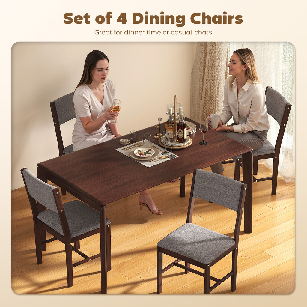 Modern Dining Chairs Set of 4, Linen Fabric Kitchen Chairs with Rubberwood Legs for Dining Room, Living Room, Gray