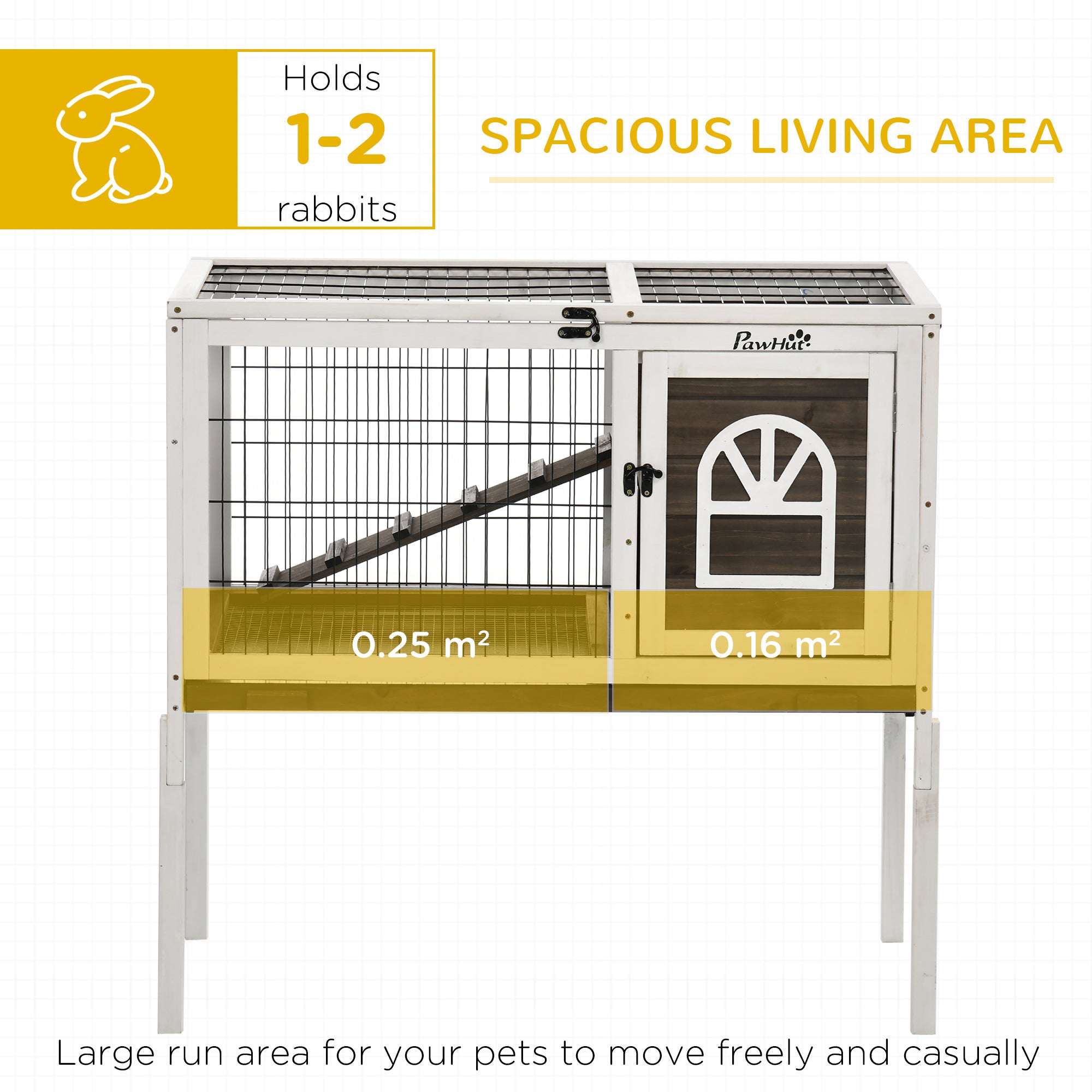 Wood Rabbit Hutch, Elevated Guinea Pig Cage with Run, Coffee