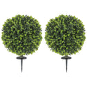 2 Pack 1.3ft Artificial Ball Eucalyptus Topiary with Ground Stake, UV Resistant Faux Greenery for Indoor Outdoor