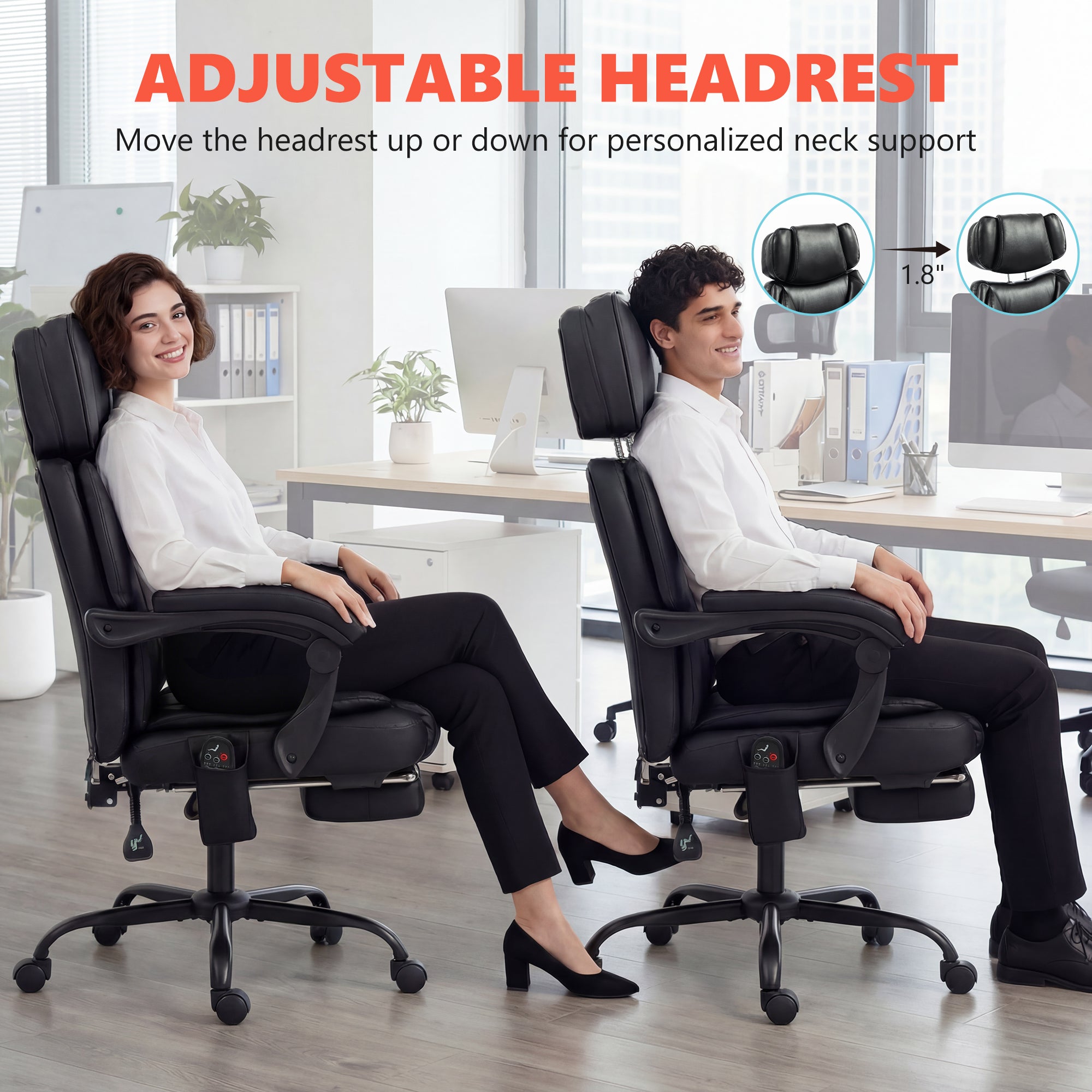 High Back Vibration Massage Office Chair Heated Reclining Computer Chair w/ Footrest, Swivel Wheels, Remote, Black