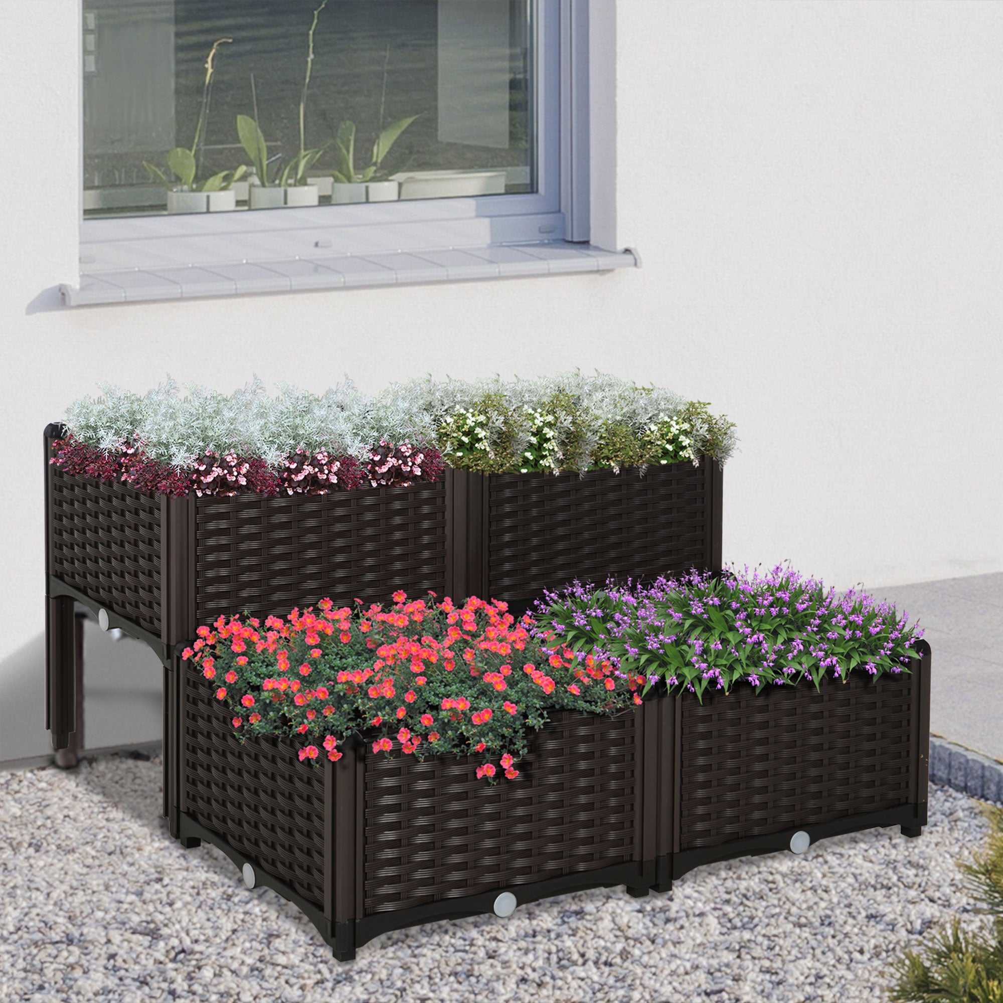 4 Piece Raised Garden Bed with Legs, Planter Box Raised Bed to Grow Flowers, Herbs & Vegetables, Brown