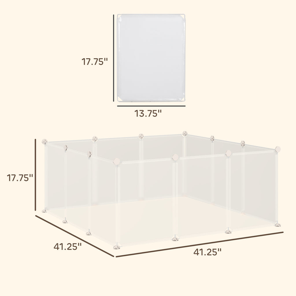 Pet Playpen DIY Small Animal Cage Open Enclosure Portable Plastic Fence 12 Panels for Guinea Pig Hedgehog White, 18" x 14"