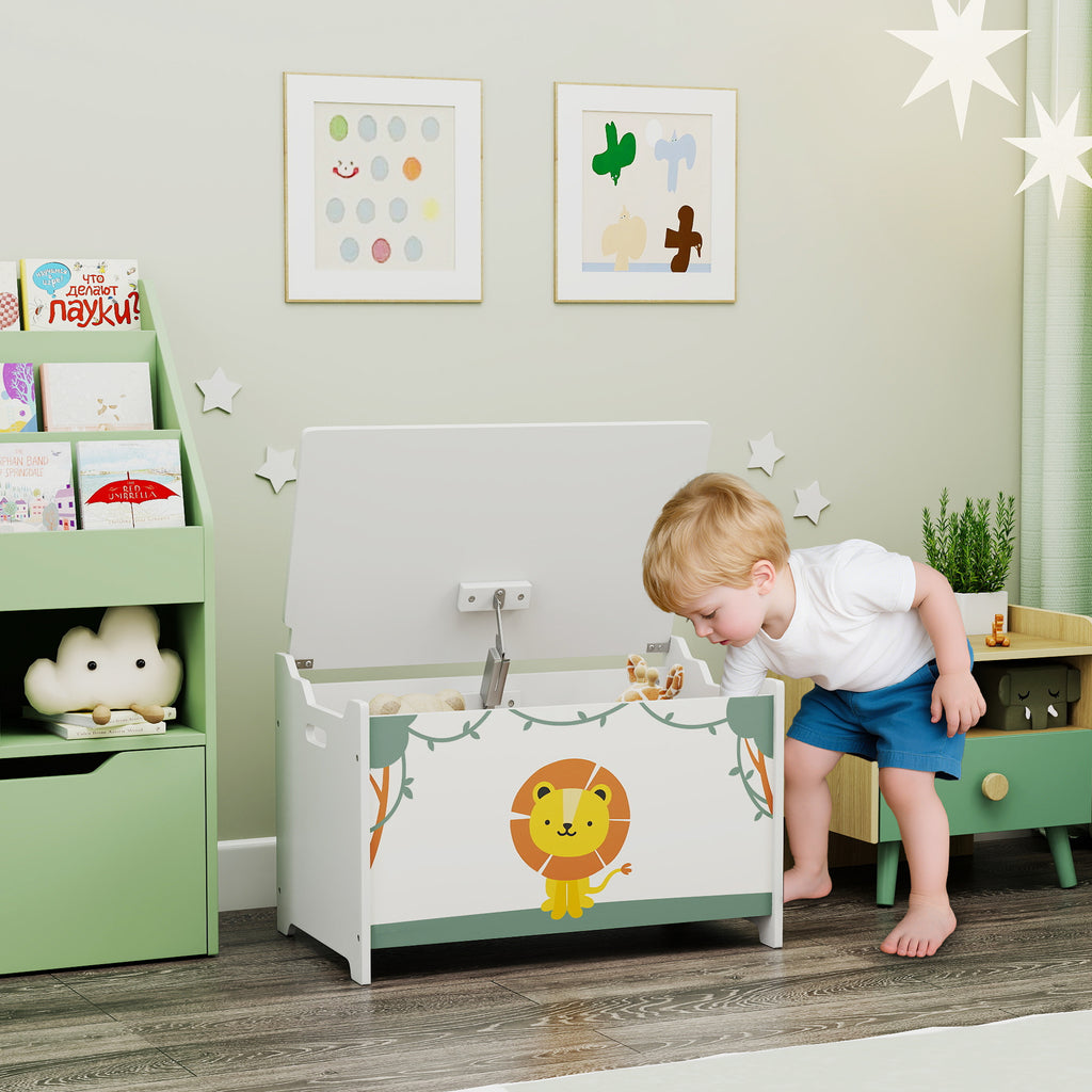 Toy Box with Lid, Safety Hinges and Groove Handles, Toy Storage Organizer for Kids, Living Room, Playroom, Green