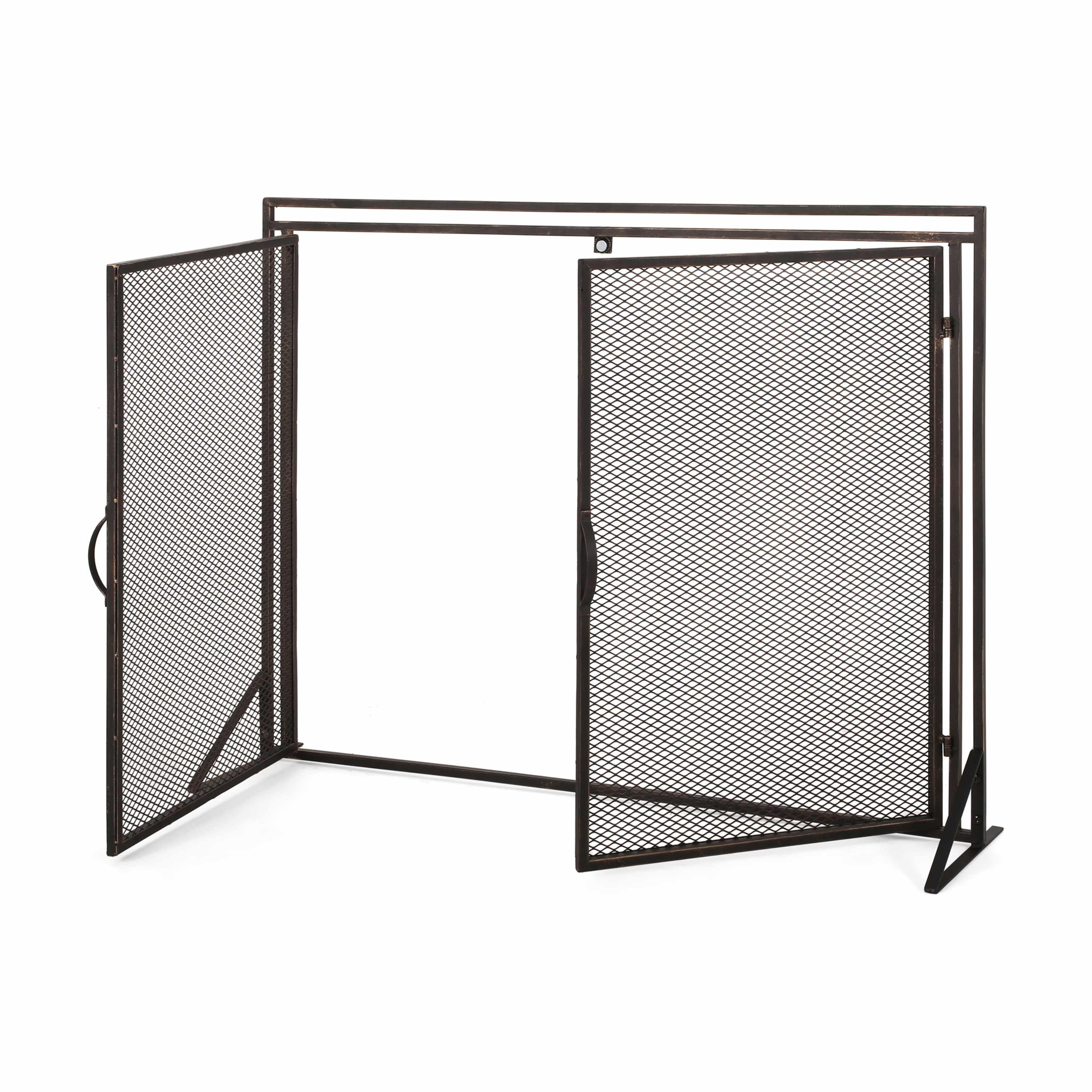 Iron Fireplace Screen with Easy Access Doors, Matte Black Finish, Hand-Crafted Details, 40" L x 10.25" W x 30.5" H, Black+Gold
