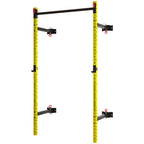 Folding Squat Rack with Pull Up Bar, Wall Mounted and Adjustable, 1000 Pounds Capacity Power Rack, Yellow