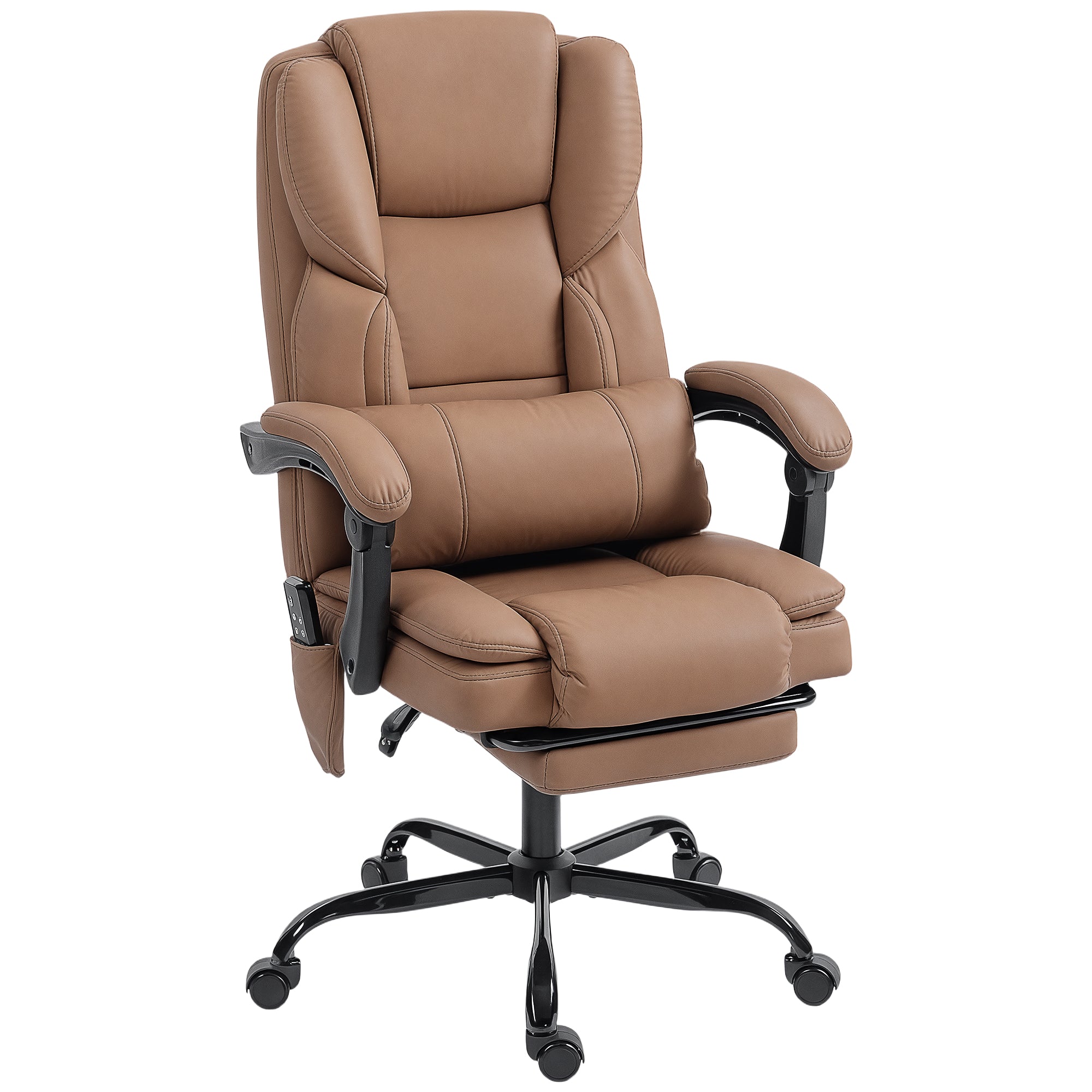 Office Chair with Massage, Pet-Friendly Faux Leather Reclining Desk Chair with Lumbar Support, Footrest, Brown
