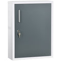 Bathroom Medicine Cabinet with Shelves Inside & On Door, Locking Medical Cabinet for Child & Pet Safety, First Aid Bathroom Wall Cabinet, White and Gray